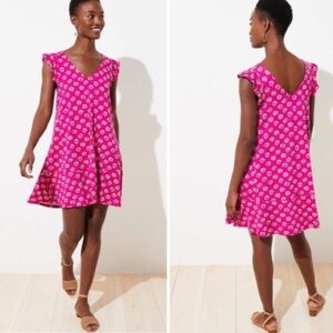 LOFT Magenta Bloom Floral Print Flutter Swing Mini Dress Size Small